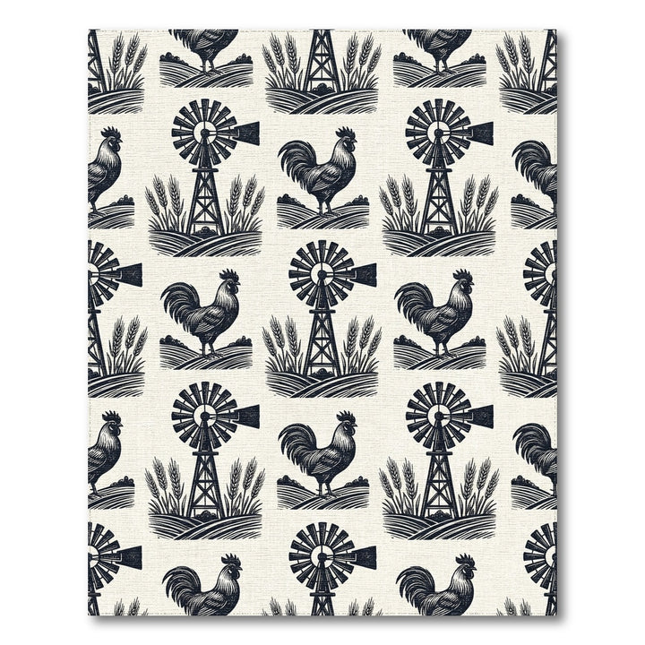 Farmhouse Rooster Windmill Wheat Field Rug