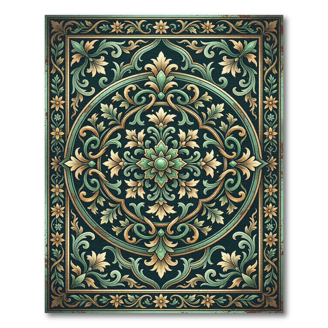 Ornate Teal Geometric Floral Medallion Rug