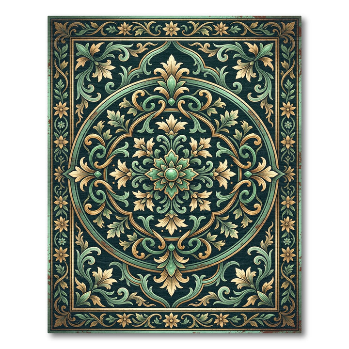 Ornate Teal Geometric Floral Medallion Rug