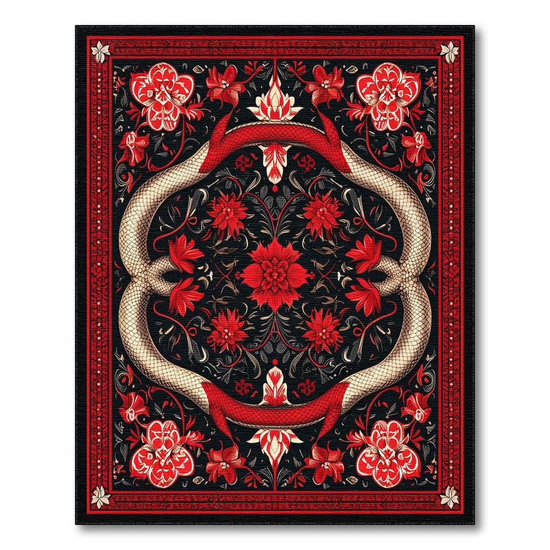 Red Floral Serpent Area Rug