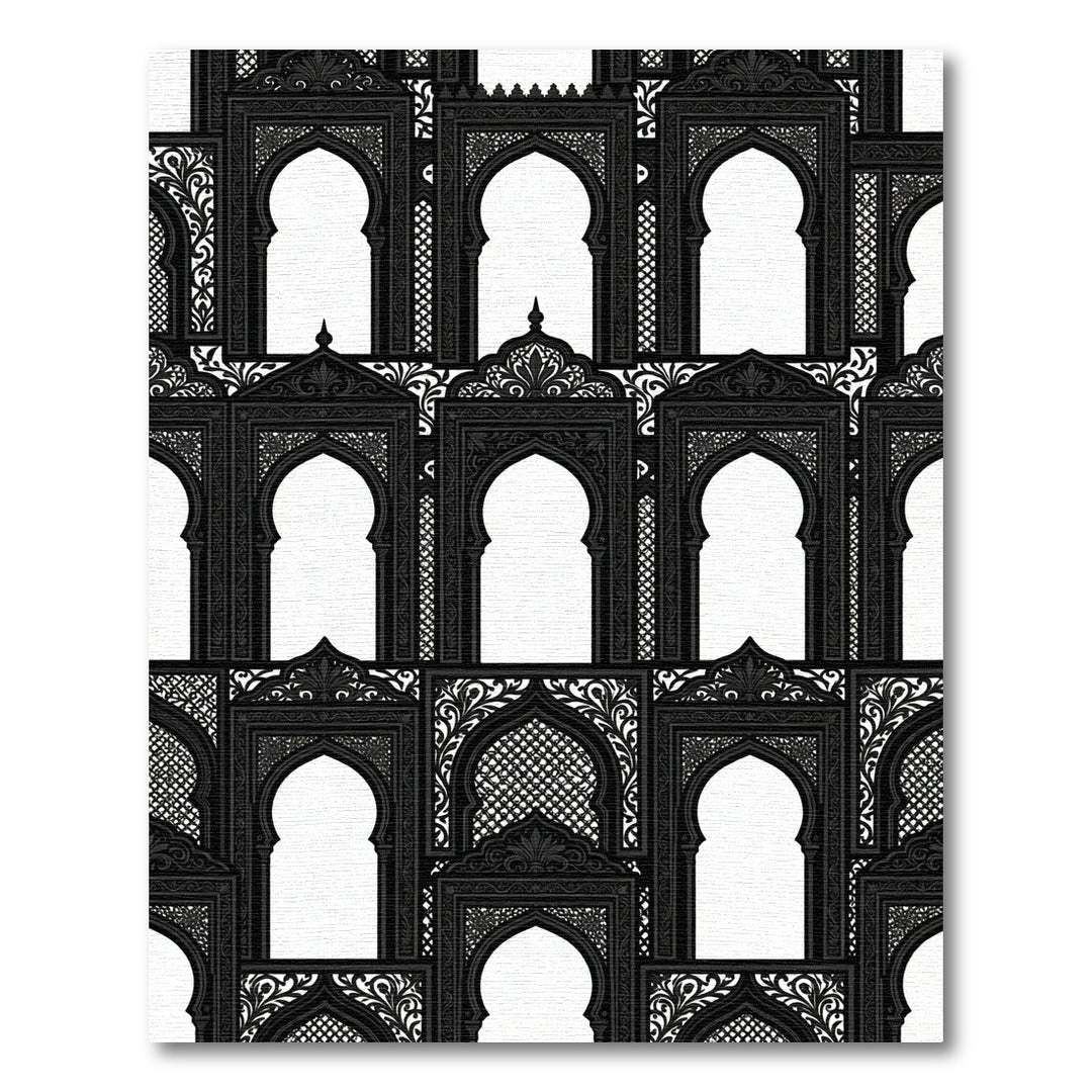 Ornate Black Archway Garden Motif Rug