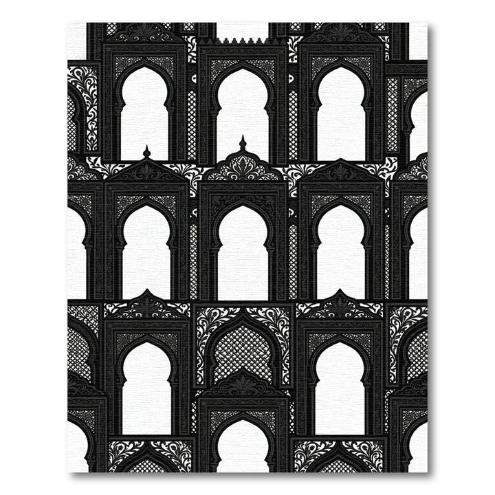 Ornate Black Archway Garden Motif Rug