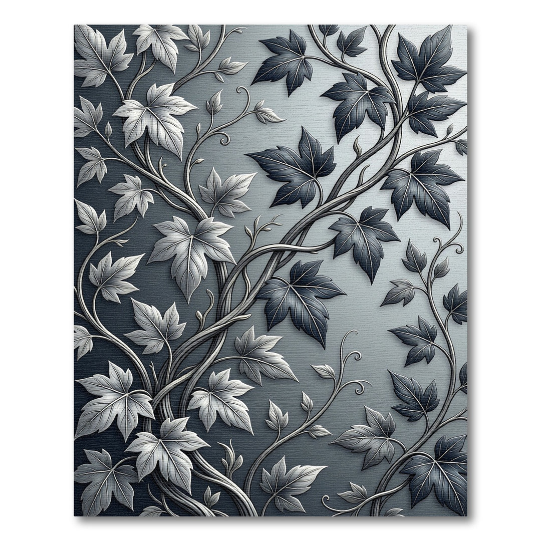 Monochrome Vine Leaf Overlap Rug