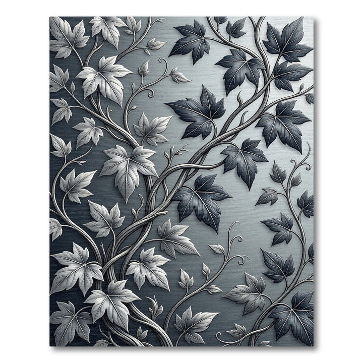 Monochrome Vine Leaf Overlap Rug