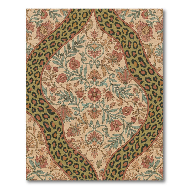 Earthy Floral Leopard Stripe Medallion Rug