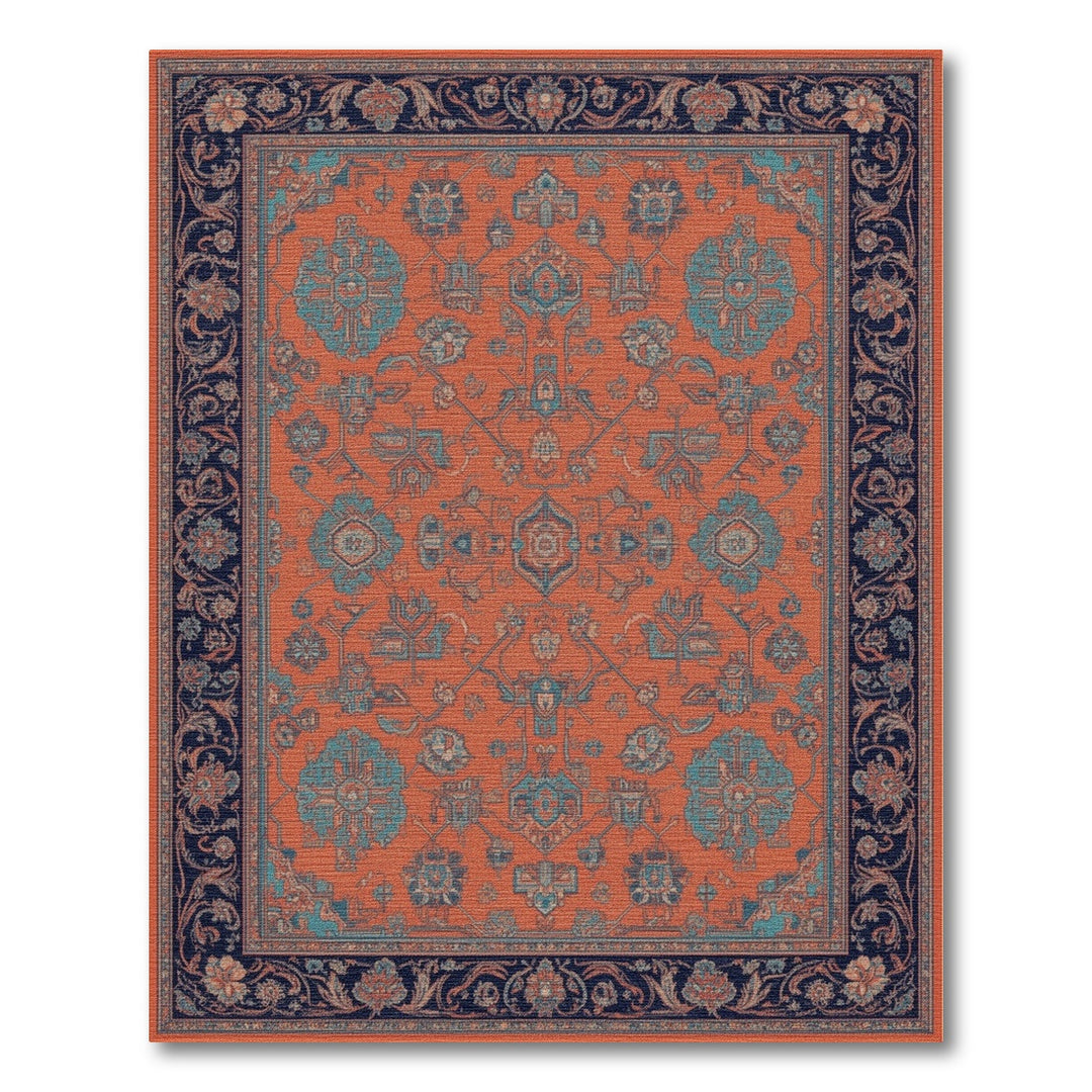 Blue and Teal Orange Teal Traditional Persian Area Rug