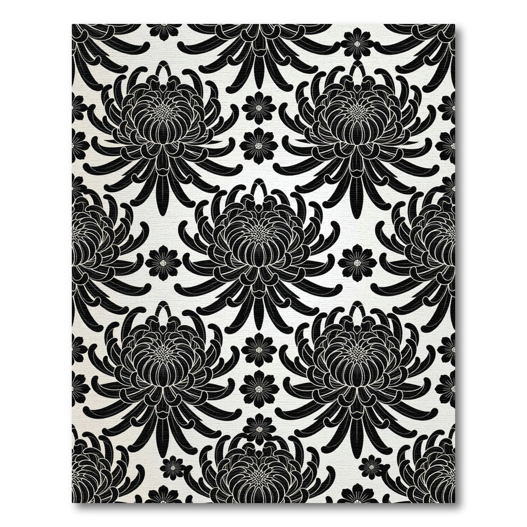 Black Chrysanthemum Floral Damask Rug