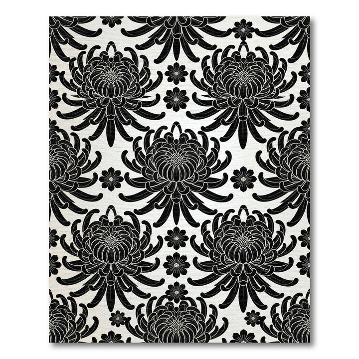 Black Chrysanthemum Floral Damask Rug