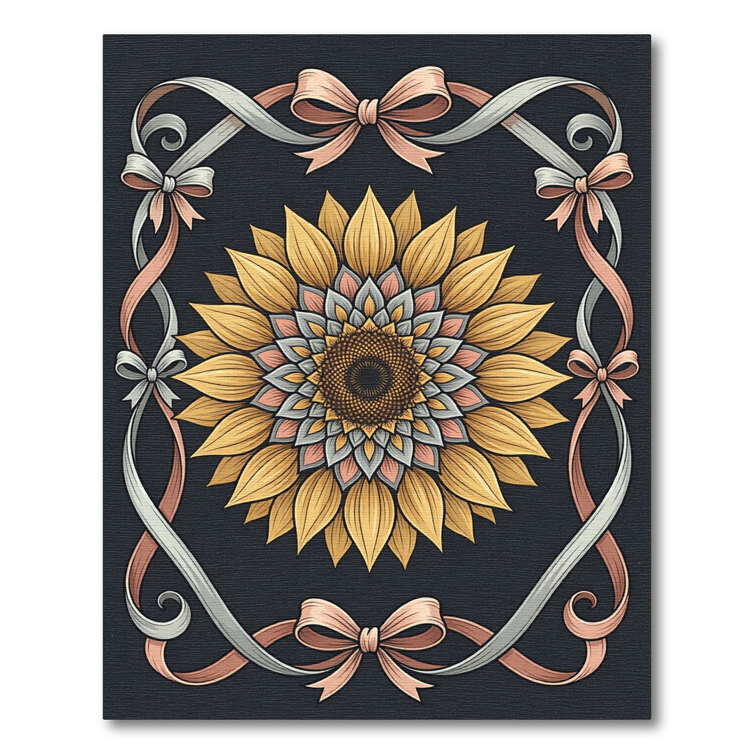 Golden Yellow Sunflower Ribbon Frame Rug