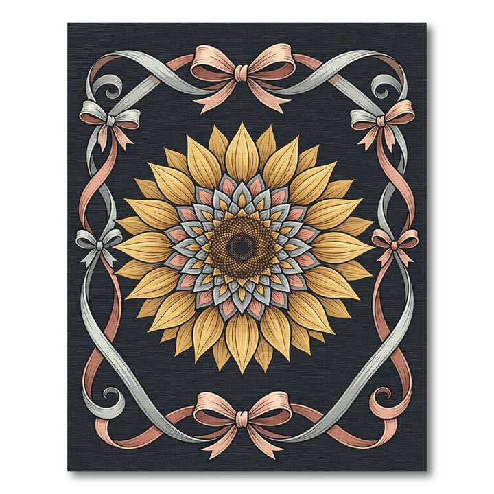 Golden Yellow Sunflower Ribbon Frame Rug
