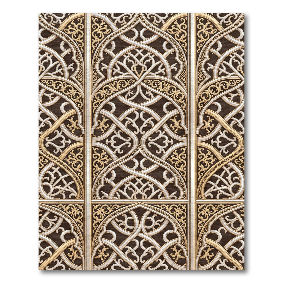 Intricate Gold Arabesque Lattice Rug