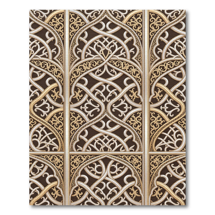 Intricate Gold Arabesque Lattice Rug