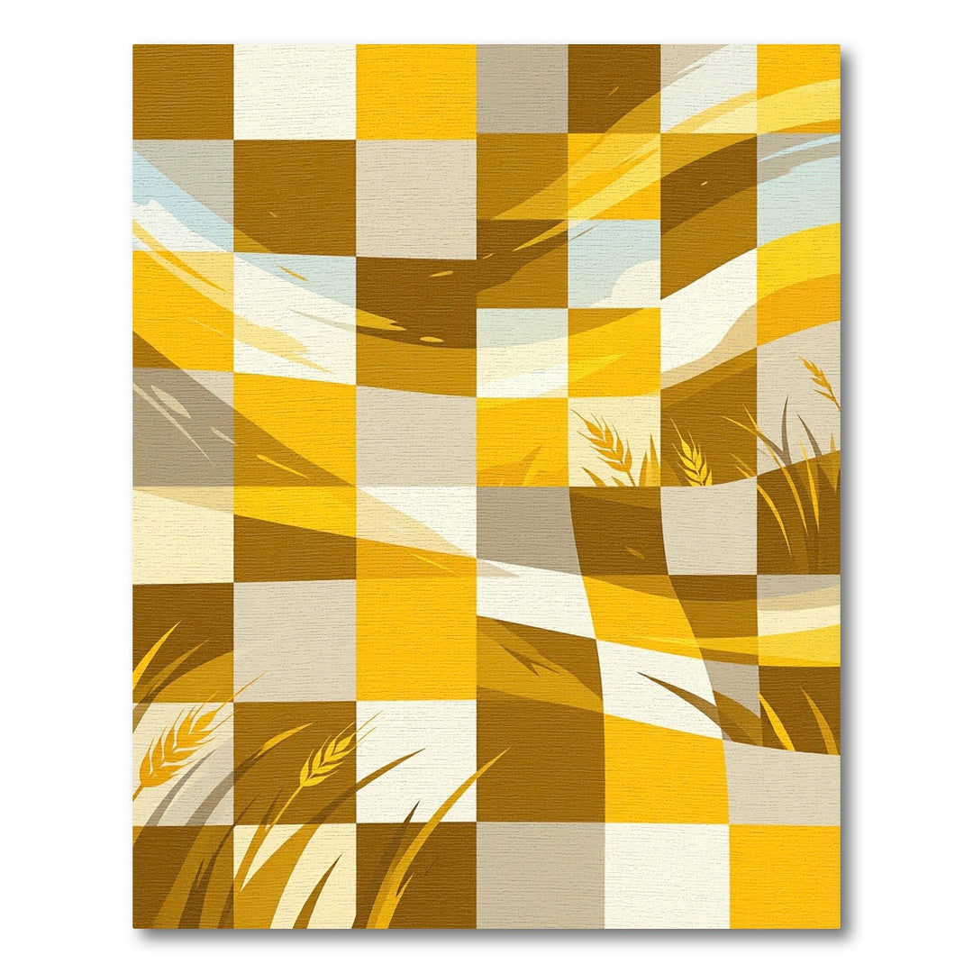 Golden Wheat Field Checkered Landscape Rug