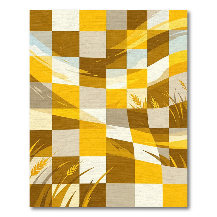 Golden Wheat Field Checkered Landscape Rug