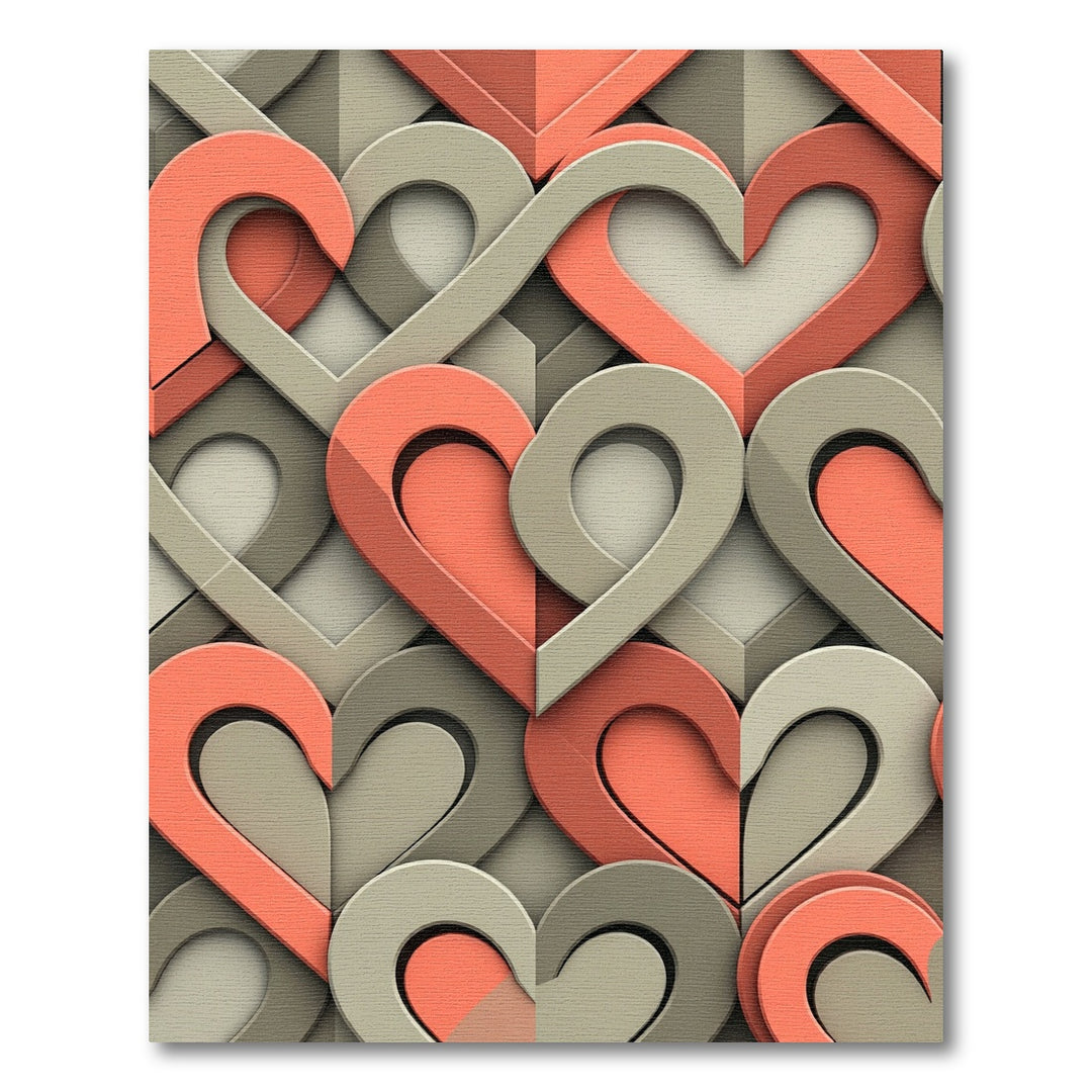 Coral and Gray Heart Interlace Rug