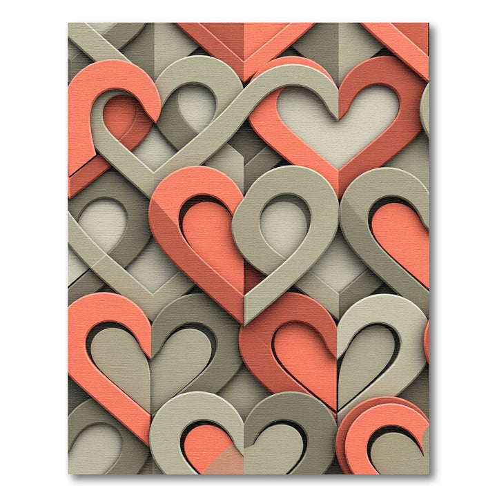 Coral and Gray Heart Interlace Rug