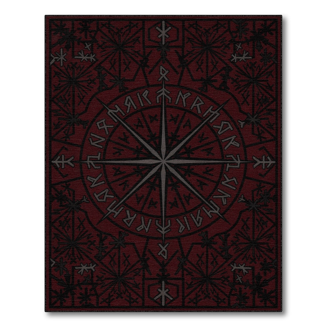 Red Norse Rune Compass Area Rug