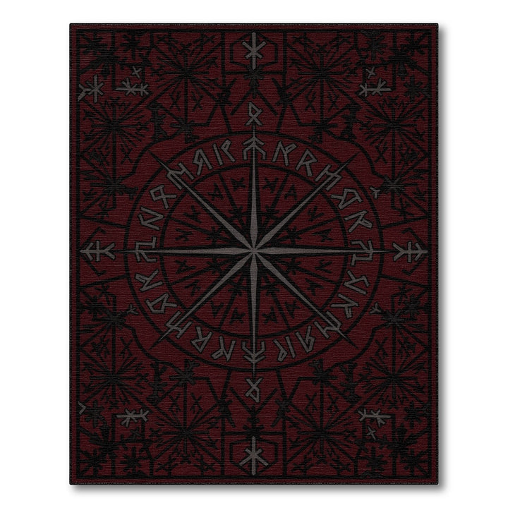Red Norse Rune Compass Area Rug