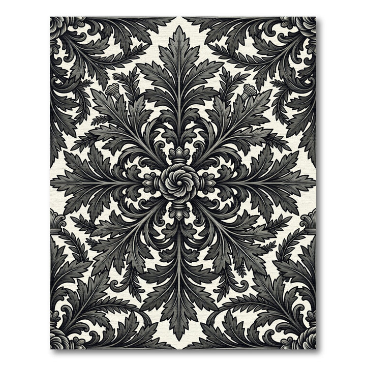 Ornate Black Acanthus Scroll Wallpaper Rug
