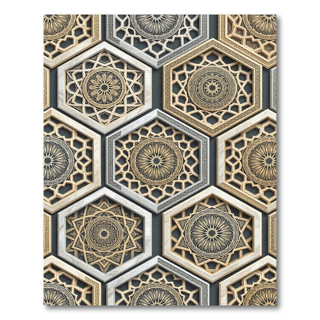 Geometric Golden Marble Hexagon Rug