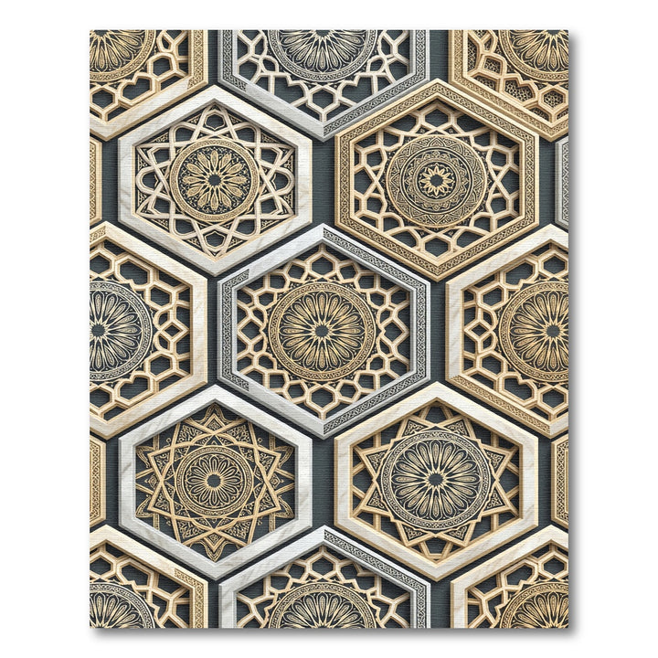Geometric Golden Marble Hexagon Rug