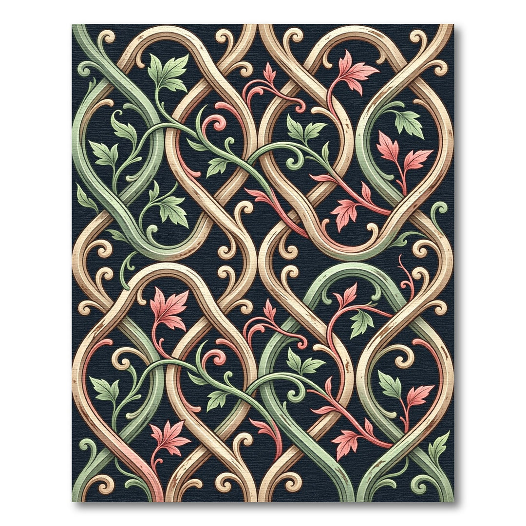 Intertwined Green Pink Floral Scroll Rug