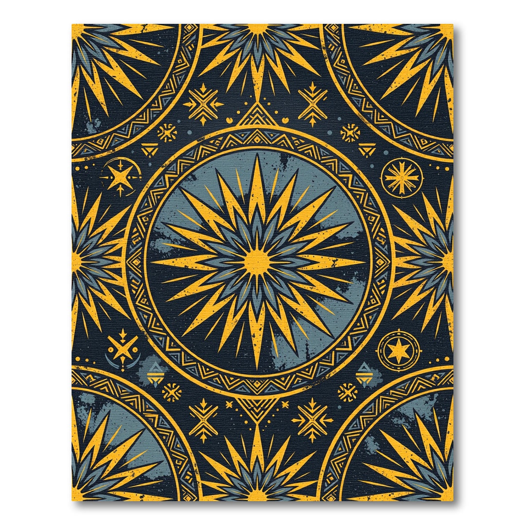 Golden Sunburst Circle Medallion Rug