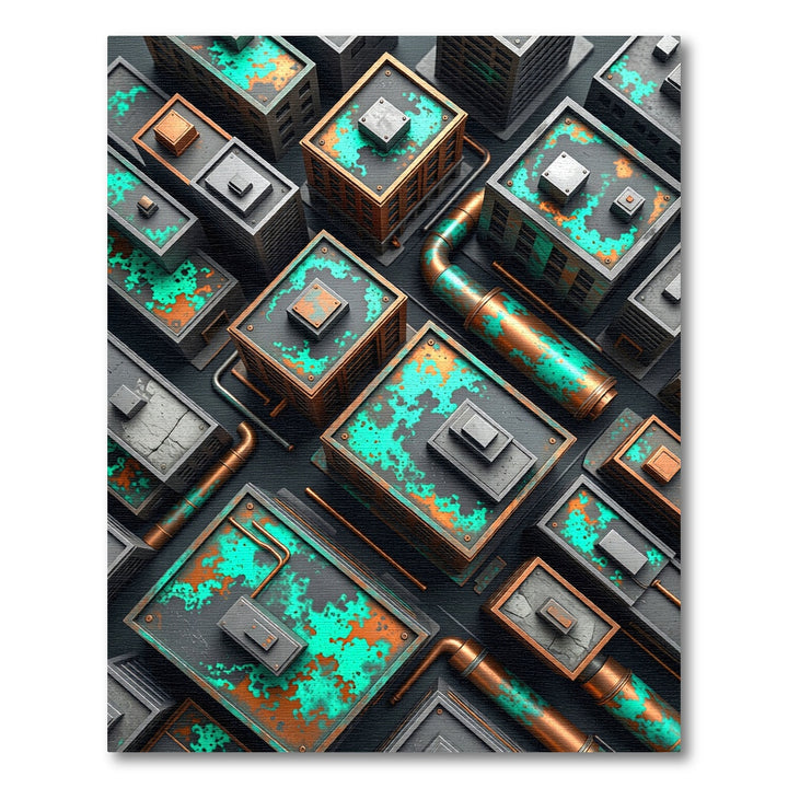 Industrial Green and Copper Rooftop Rug
