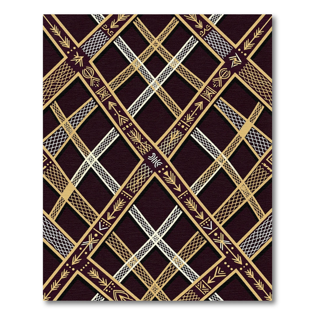 Golden Tribal Geometric Lattice Rug