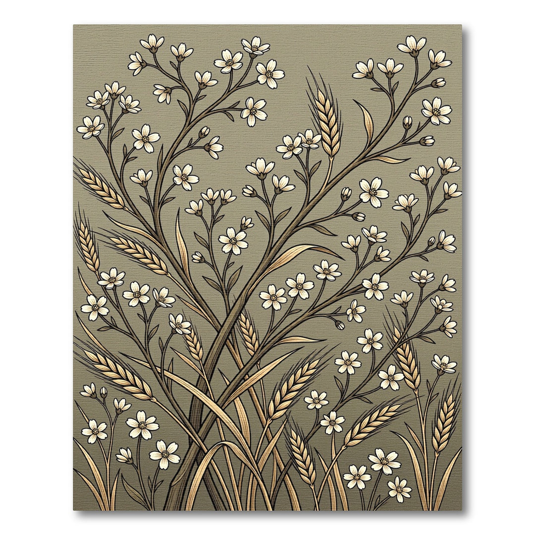 Earthy Wheat Flowers Botanical Composition Rug