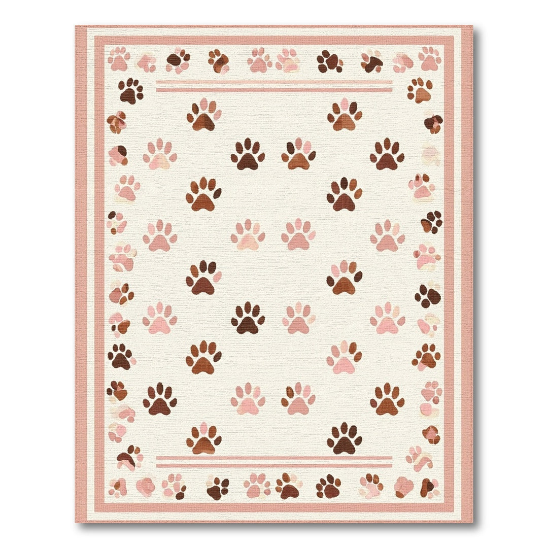 Kids Cartoon Pink Paw Print Kids Area Rug