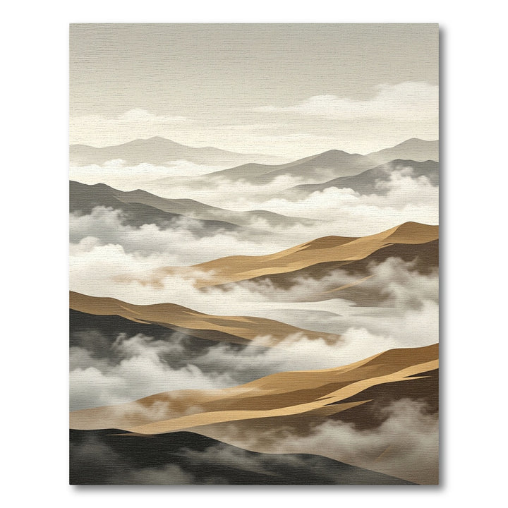Serene Gold Mountain Fog Landscape Rug
