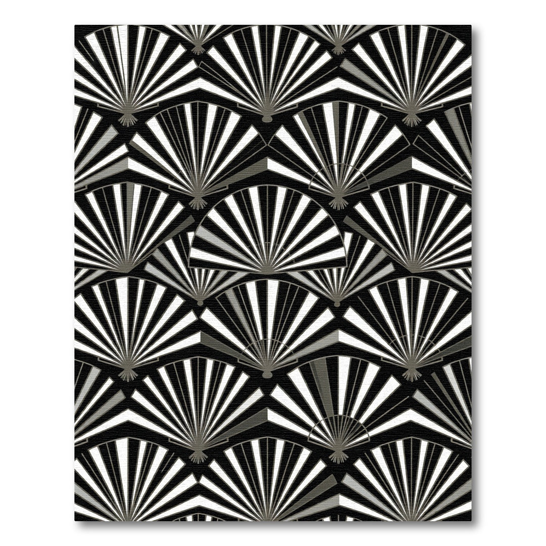 Black White Gray Fan Radiance Rug