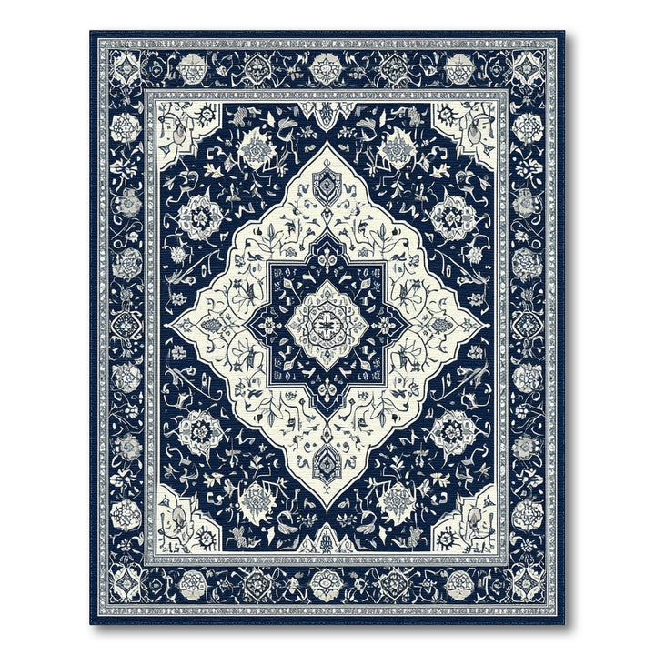 Navy Blue Persian Medallion Area Rug