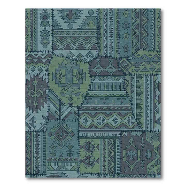 Patchwork Geometric Teal Ethnic Rug