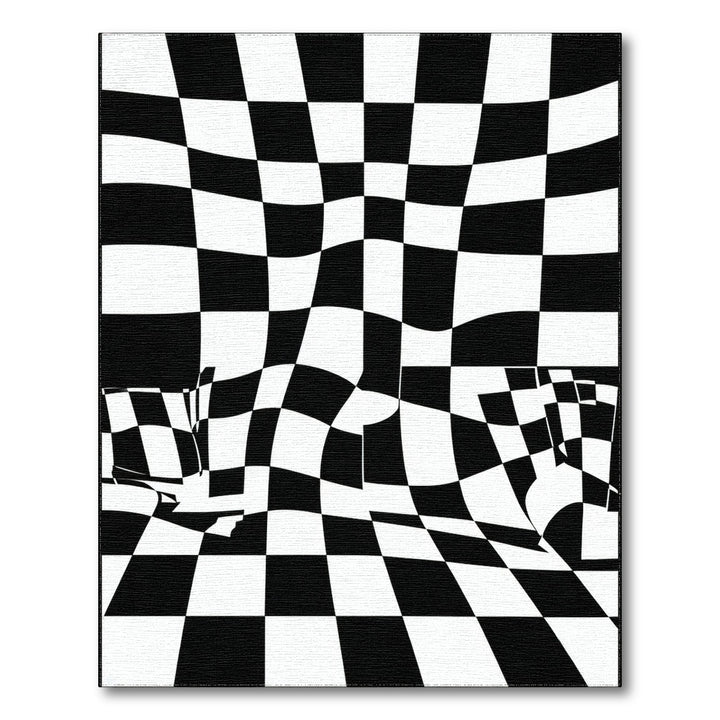 Black White Wavy Checkered Area Rug