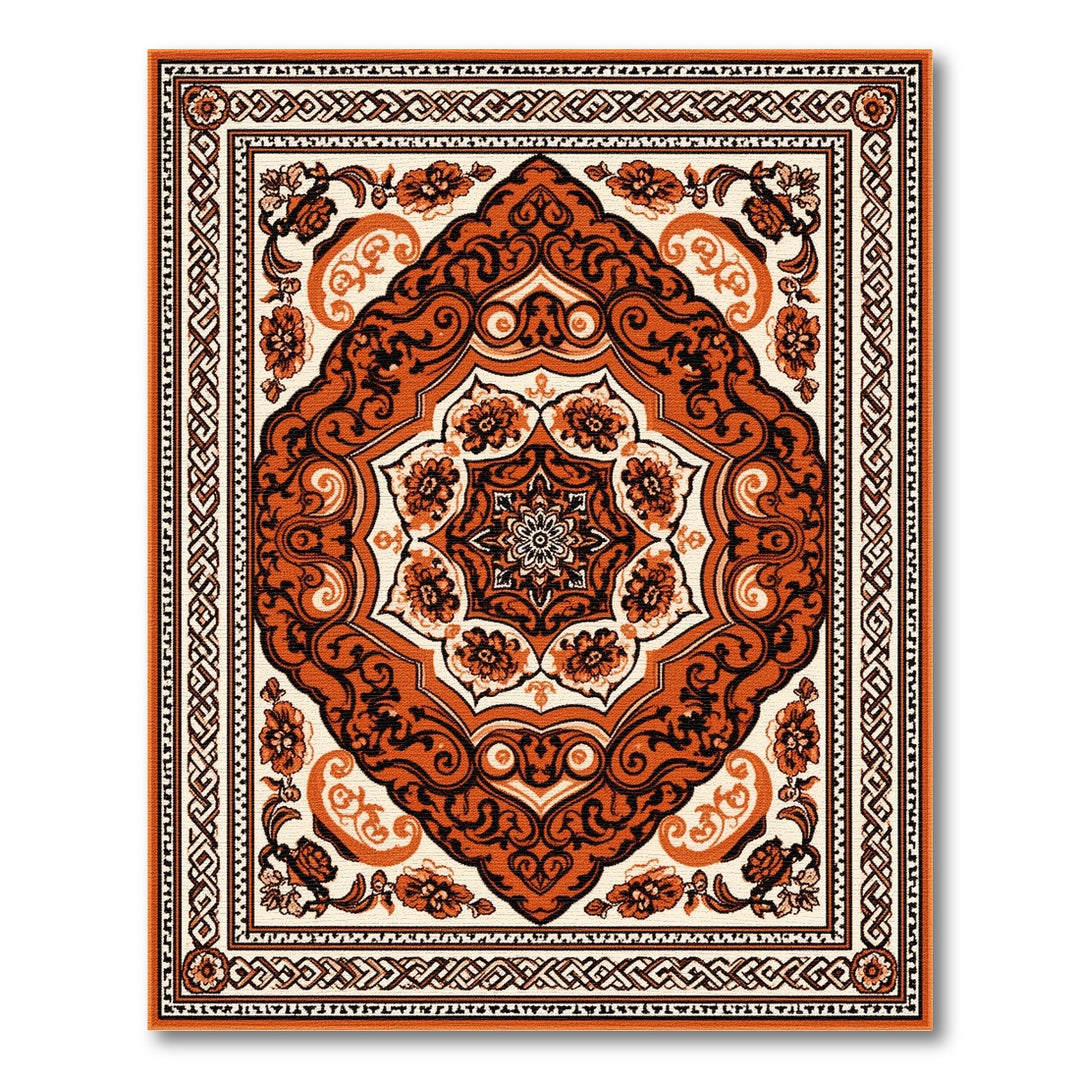 Medallion Orange Persian Floral Medallion Area Rug