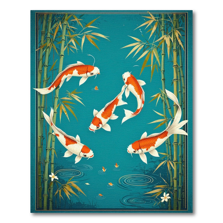 Teal Koi Fish Bamboo Pond Area Rug