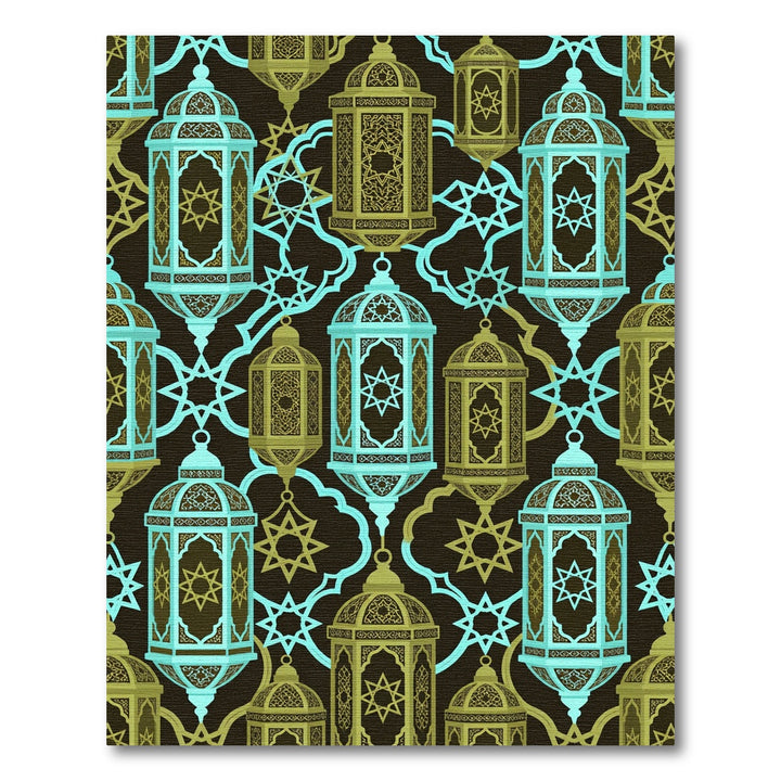 Aqua Gold Islamic Lantern Star Rug