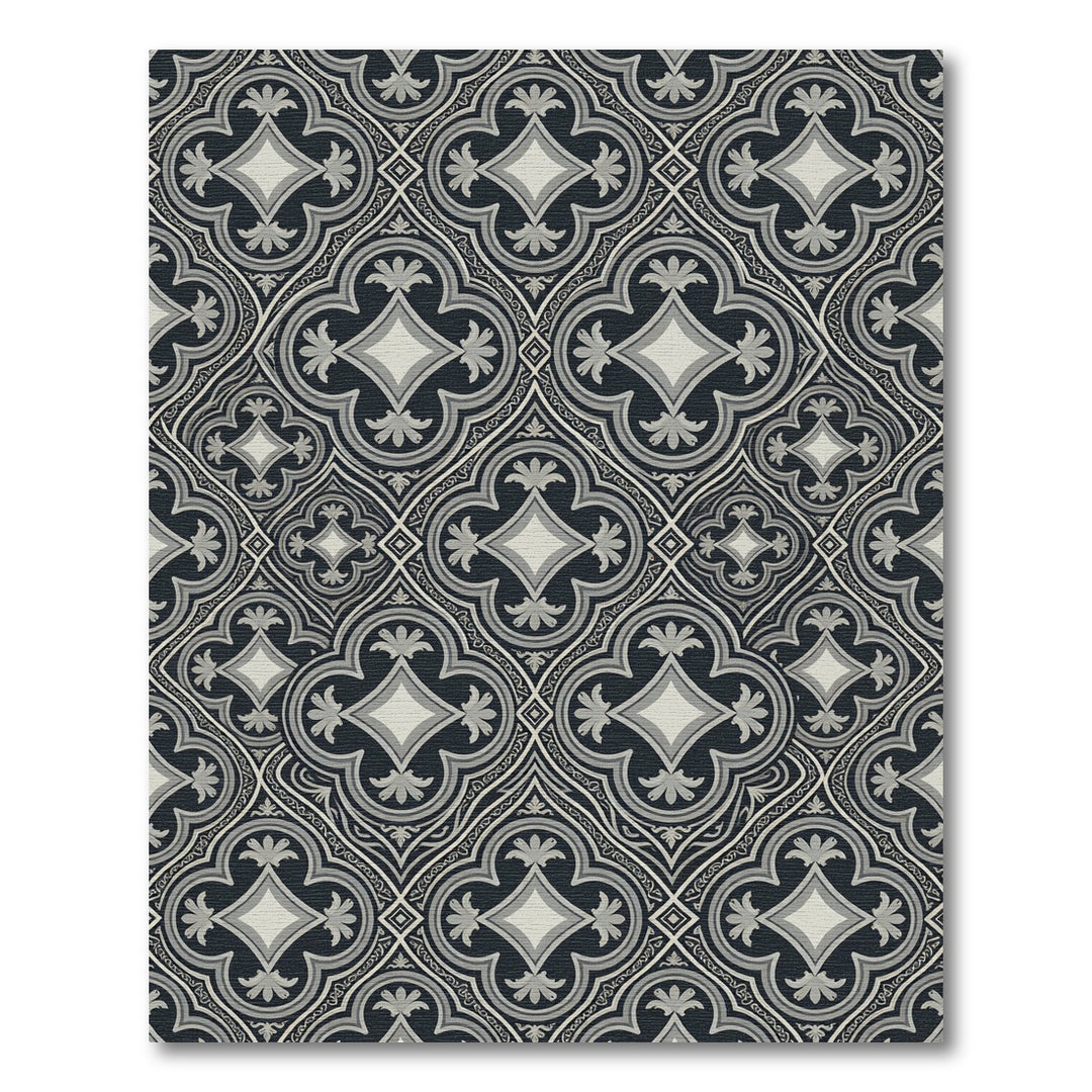 Dark Gray Quatrefoil Floral Medallion Rug