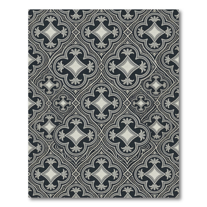 Dark Gray Quatrefoil Floral Medallion Rug