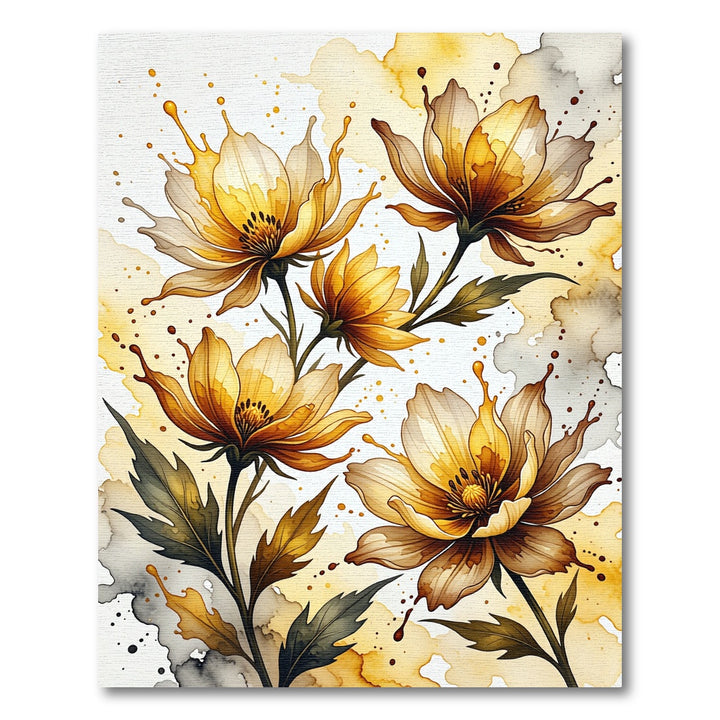 Golden Watercolor Floral Splatter Rug