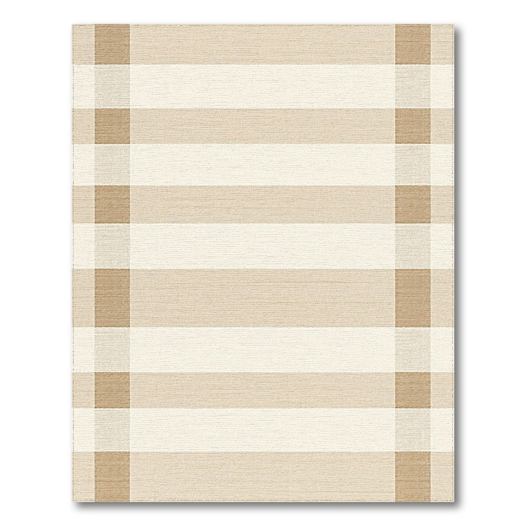 Beige and Neutral Beige Checkered Washable Area Rug