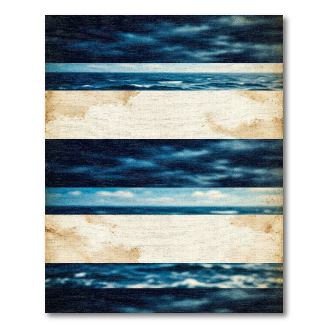 Coastal Stripes Cloudy Sky Ocean Rug