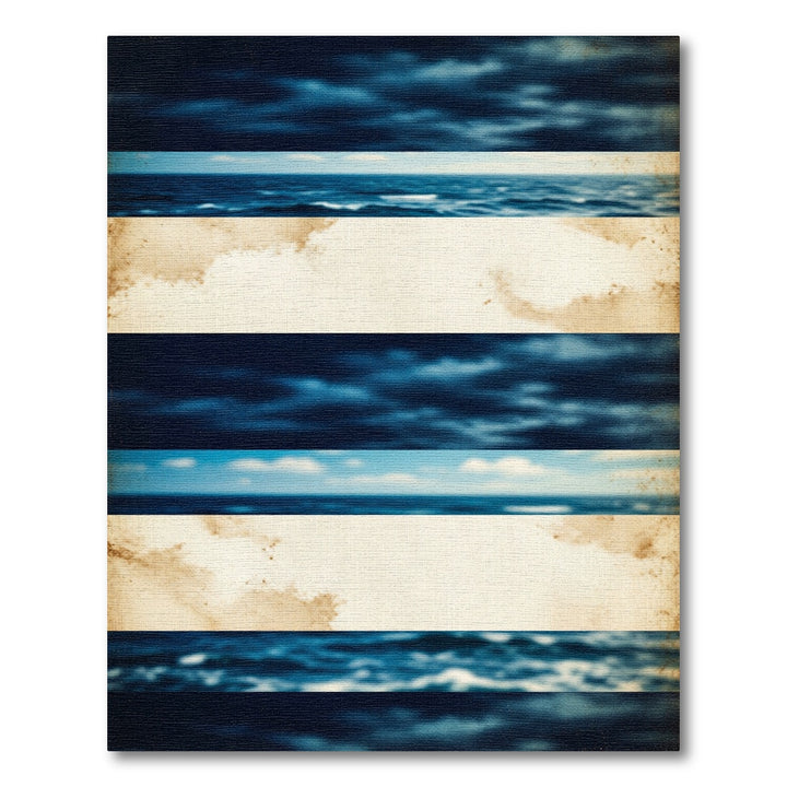 Coastal Stripes Cloudy Sky Ocean Rug