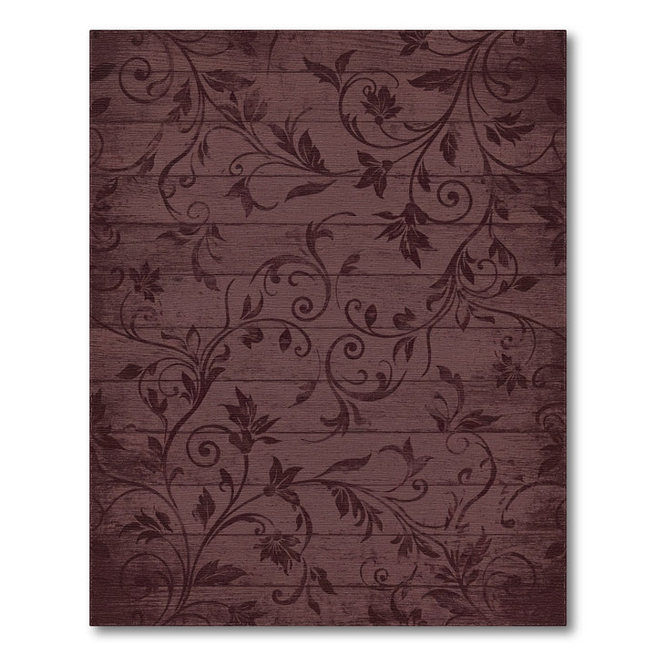 Deep Burgundy Floral Wood Scroll Rug
