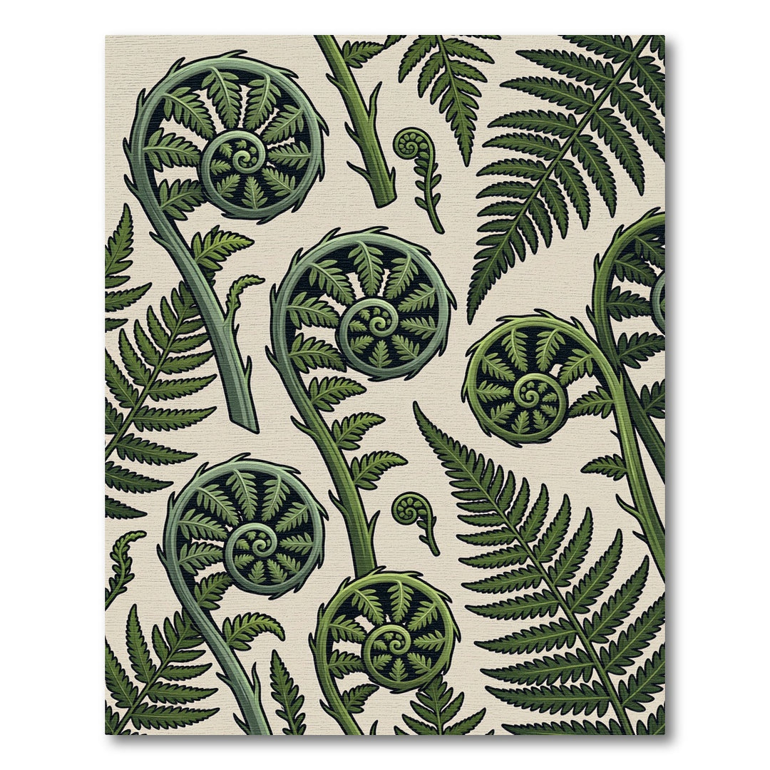 Green Fern Frond Spirals Botanical Rug