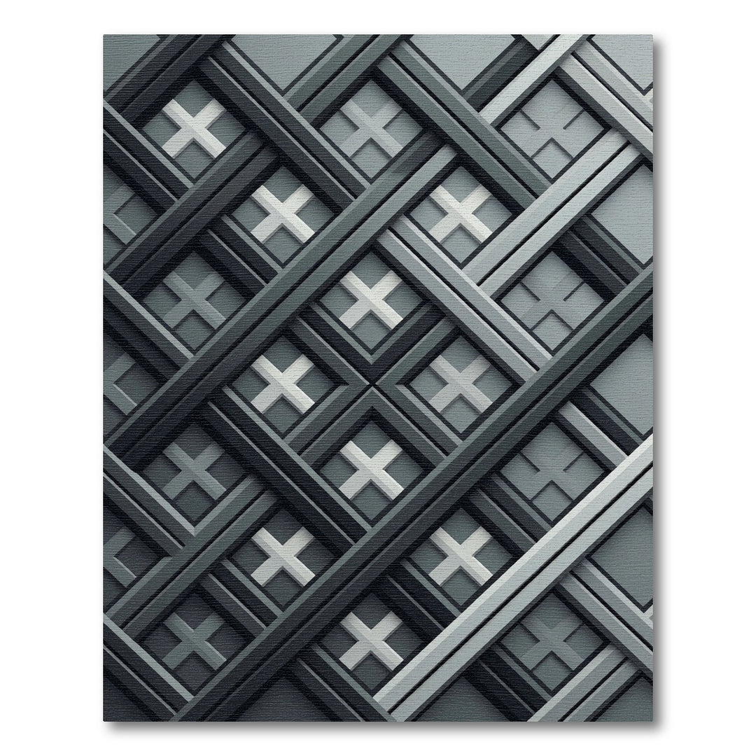 Grayscale Geometric Interlocking Square Rug