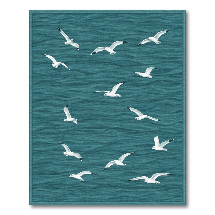 Flying Seagulls Teal Coastal Area Rug