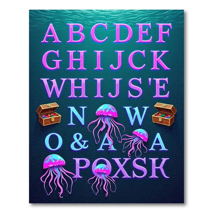Oceanic Jellyfish Alphabet Treasures Rug